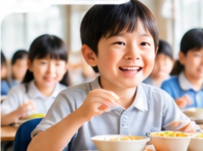 学校給食を食べる子どもたち